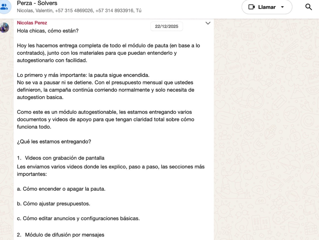 Entrega formal del módulo de pauta