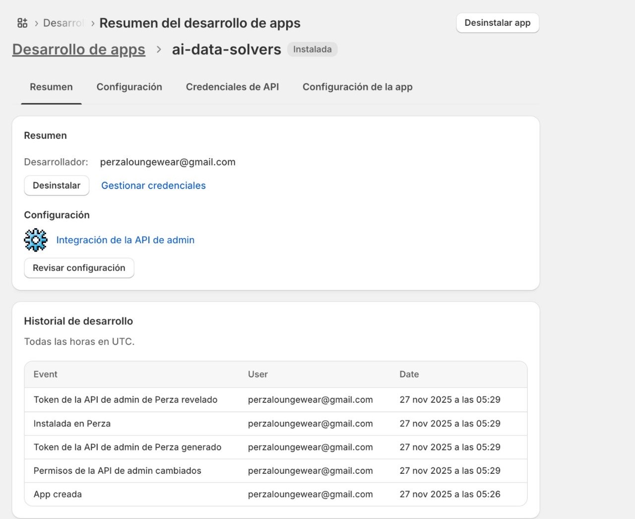 App custom ai-data-solvers instalada en Shopify Perza
