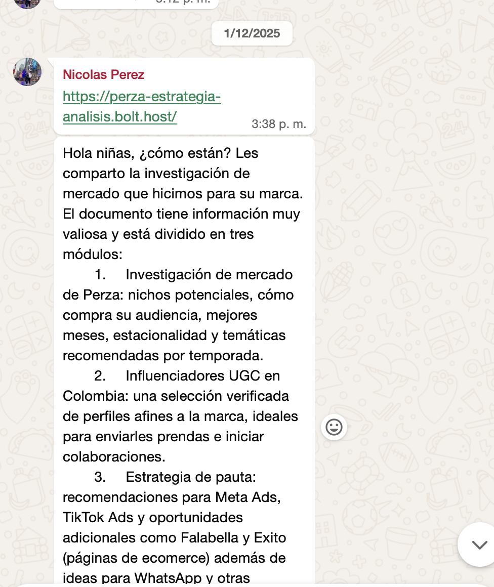 Entrega del link de investigación de mercado Perza