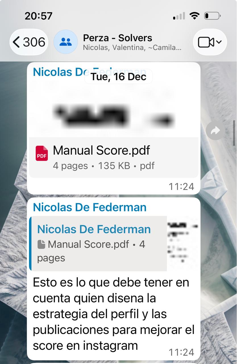 Evidencia de entrega del Manual Score de Instagram